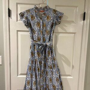 OLIPHANT  ruffle collar v-neck, button up maxi dress